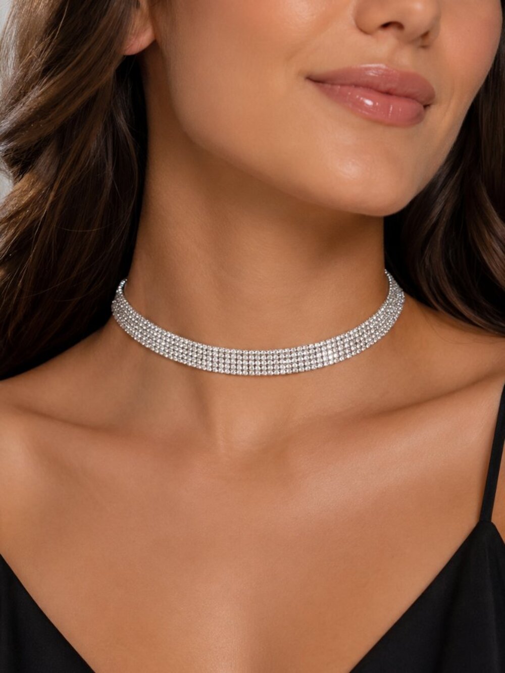 Vivace Silver Toned Rhinestone Choker Necklace Bling Sparkly